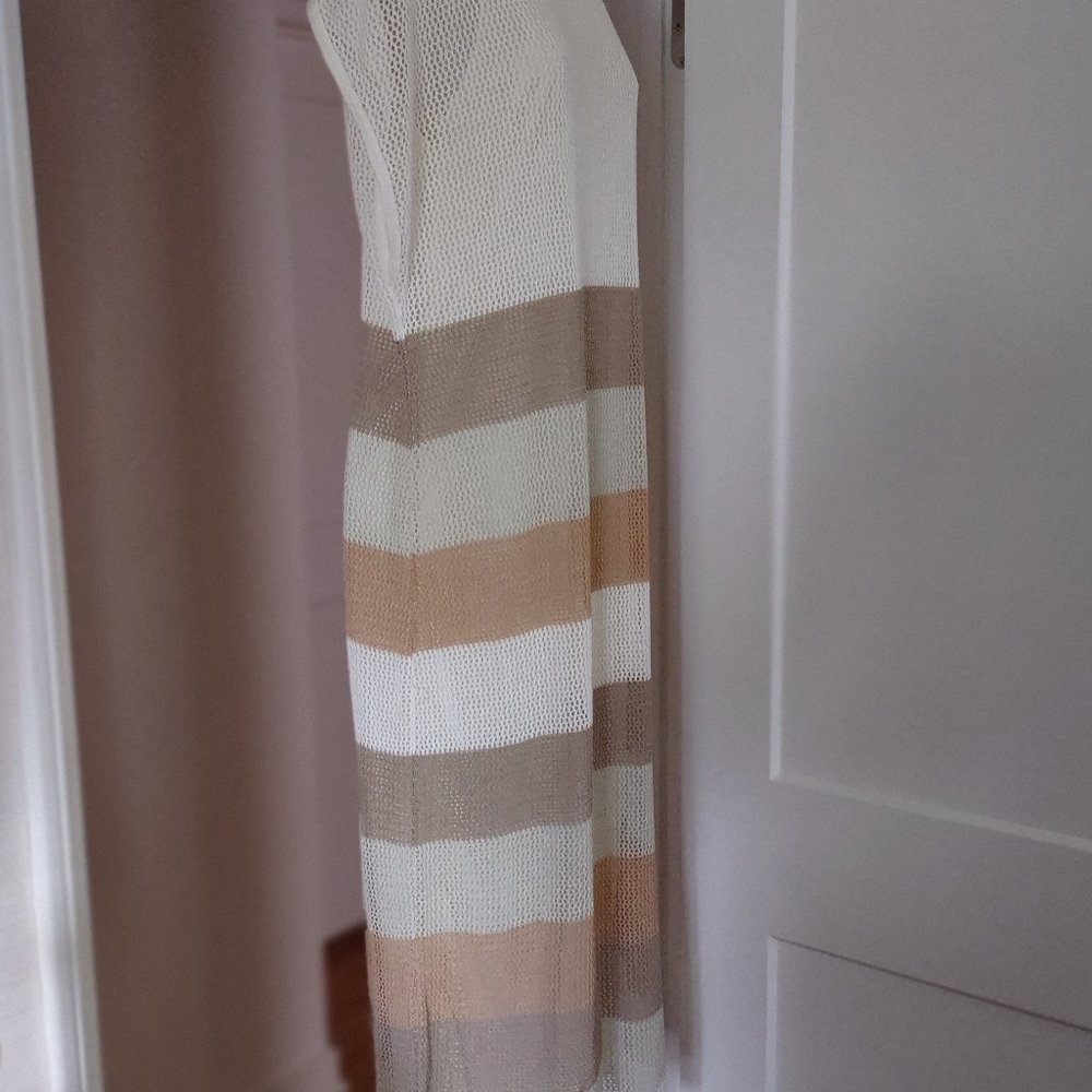 ZARA Womens Stripped Knit Mesh Dress Tunic Tie Back - SMALL - Picture 2 of 10